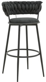 Σκαμπό μπαρ Alkia I pakoworld ύφασμα σε μαύρη απόχρωση- πόδι μαύρο μέταλλο 50x56x95εκ