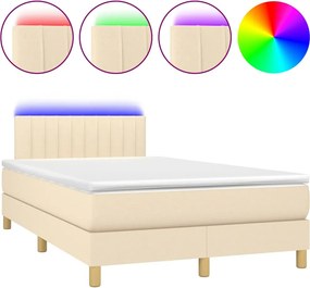 vidaXL Κρεβάτι Boxspring με Στρώμα &amp; LED Κρεμ 120x190 εκ. Υφασμάτινο