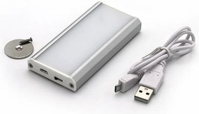 Adeleq Φωτιστικό LED Ντουλάπας L77x12mm Με Ανιχνευτή Κίνησης Και Πόρτας Επαναφορτιζόμενο 1W Ορθογώνιο Ασημί 4-104