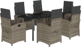 vidaXL Σετ Τραπεζαρίας Κήπου 7 τεμ. Γκρι Συνθ. Ρατάν με Μαξιλάρια