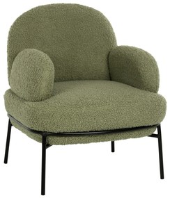 ARMCHAIR AGNES  PISTACHIO GREEN BOUCLE FABRIC-BLACK METAL LEGS 74x71x83Hcm.