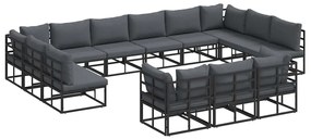 vidaXL Σετ Καναπέ Κήπου με μαξιλάρι 13 pcs Μαύρο Αλουμίνιο