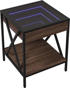 vidaXL Κομοδίνο Άπειρο Φως LED Καφέ Δρυς 40x40x49 εκ.