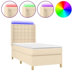 vidaXL Κρεβάτι Boxspring με Στρώμα &amp; LED Κρεμ 90x200 εκ. Υφασμάτινο