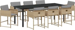vidaXL Σέτ φαγητού για κήπο 9 pcs Μπεζ συνθετικό ρατάν