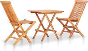 vidaXL Σετ Επίπλων Mπιστρό 3 τεμ. Μασίφ Ξύλο Teak με Κρεμ Μαξιλάρια