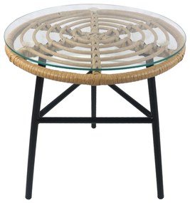 Τραπέζι Κήπου ArteLibre ARELLIUS Φυσικό/Μαύρο Μέταλλο/Rattan/Γυαλί 45x45x46cm Arte-14510044