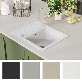 vidaXL Νεροχύτης με Μονή Γούρνα Λευκός Γρανιτένιος