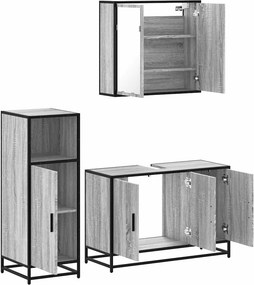 vidaXL Σετ Επίπλων Μπάνιου 3 Τεμαχίων Γκρι Sonoma Επεξεργασμένο Ξύλο