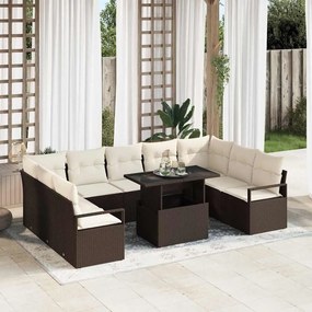 vidaXL Σετ Καναπέ Κήπου με αποθήκευση 10 pcs Καφέ Πολυ ράταν