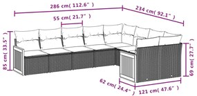 vidaXL Σαλόνι Κήπου Σετ 9 Τεμαχίων Γκρι Συνθετικό Ρατάν με Μαξιλάρια