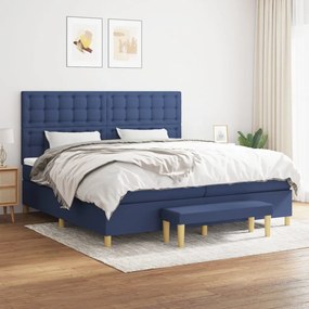 vidaXL Κρεβάτι Boxspring με Στρώμα Μπλε 200x200 εκ. Υφασμάτινο