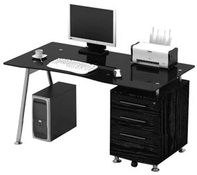 WOODWELL ΓΡΑΦΕΙΟ Μέταλλο Βαφή Μαύρο - MDF Μαύρο - Γυαλί Μαύρο 150x80x75cm ΕΟ413,2