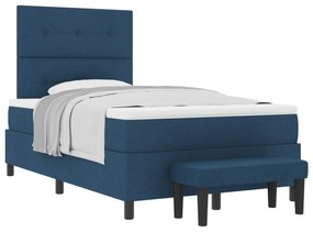 vidaXL Κρεβάτι  με Στρώμα & Πάγκο Μπλε 120x190 εκ. Υφασμάτινο