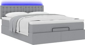 vidaXL Οθωμανικό κρεβάτι με στρώμα &amp; LEDs Ανοιχτό γκρι ύφασμα