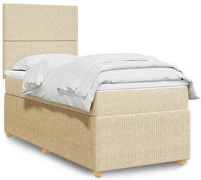 vidaXL Κρεβάτι Boxspring με Στρώμα Κρεμ 100 x 200 εκ. Υφασμάτινο