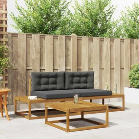 vidaXL Σειρά Καναπέ Εξωτερικού 3 Τεμάχιο Φυσικό και Ανθρακί