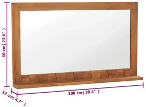 vidaXL Καθρέφτης Τοίχου με Ράφι 100 x 12 x 60 εκ. από Μασίφ Ξύλο Teak