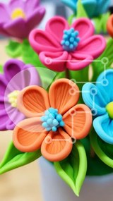 Intra Συλλεκτικό Ξύλινο Παζλ Plywood 4mm - Πολύχρωμο πλαστικό μπουκέτο λουλουδιών σε βάζο Σε Ξύλινο Κουτί - Διαστάσεις Puzzle: 10x10 cm – 25 κομμάτια