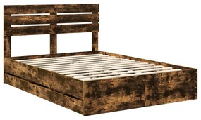 vidaXL Σκελετός Κρεβατιού Καπνιστό Δρύς 150 x 200 cm Μηχανήματος Ξύλο