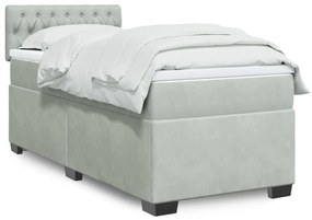 Κρεβάτι Boxspring με Στρώμα Ανοιχτό Γκρι 90x190 εκ. Βελούδινο - Γκρι