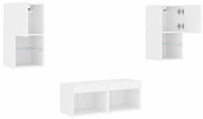 vidaXL Ντουλάπια Τηλεόρασης Τοίχου 4 Τεμ. με Φώτα LED Λευκά