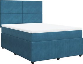 vidaXL Κρεβάτι Boxspring με Στρώμα Μπλε 140x190 εκ. Βελούδινο
