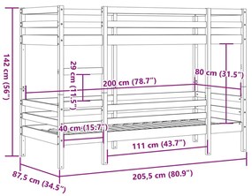 Κρεβάτι Κουκέτα Καφέ Κεριού 80 x 200 εκ. από Μασίφ Ξύλο Πεύκου - Καφέ