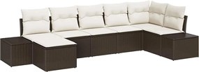 vidaXL Σετ Καναπέ Κήπου με μαξιλάρι 7 pcs Καφέ Πολυ ράταν
