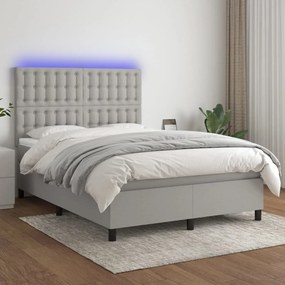 Κρεβάτι Boxspring με Στρώμα &amp; LED Αν.Γκρι 140x190εκ. Υφασμάτινο - Γκρι