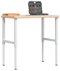 vidaXL Πάγκος Εργασίας Ορθογώνιος 100x60x(73-99,5) εκ Μασίφ Ξύλο Δρυός