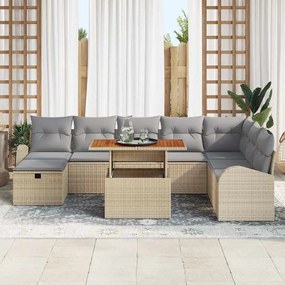 vidaXL Σετ Καναπέ Κήπου με μαξιλάρι 9 pcs Μπεζ Πολυ ράταν