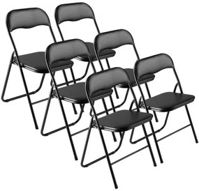 VEVOR 6 Pack Folding Chairs Portable Leather Chairs with Padded Cushion Black