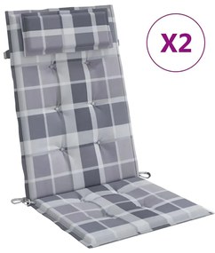 vidaXL Μαξιλάρια Καρέκλας με Ψηλή Πλάτη 2 τεμ Γκρι Καρό Ύφασμα Oxford