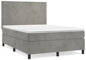 Κρεβάτι Boxspring με Στρώμα Ανοιχτό Γκρι 140x200 εκ. Βελούδινο - Γκρι