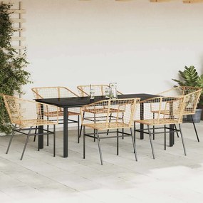 vidaXL Σετ Τραπεζαρίας Κήπου 7 Τεμαχίων από Καφέ Πολυεστέρα Ρατάν