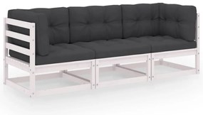 vidaXL Καναπές Κήπου Τριθέσιος από Μασίφ Ξύλο Πεύκου με Μαξιλάρια