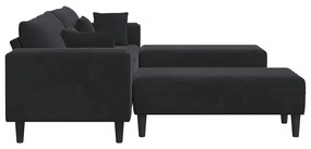 vidaXL Βελούδινος καναπές με μαξιλάρι 3 pcs Μαύρο 208 εκ. Βελούδο