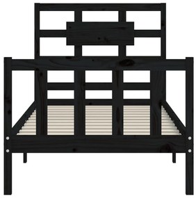 Πλαίσιο Κρεβατιού με Κεφαλάρι Μαύρο 90x200 εκ. Μασίφ Ξύλο - Μαύρο