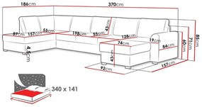 Γωνιακός Καναπές Comfivo 191, Λειτουργία ύπνου, Αποθηκευτικός χώρος, 370x186x85cm, 172 kg, Πόδια: Ξύλο | Epipla1.gr