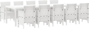 vidaXL Σέτ φαγητού για κήπο 11 pcs Λευκό Ράτταν και Χάλυβας