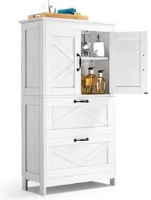 VEVOR Wooden Bathroom Floor Cabinet Storage 2 Drawers and Adjustable Shelf White