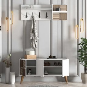 Stewehome Έπιπλο Εισόδου Λευκό με Κρεμάστρες &amp;amp; Ντουλάπι 120x35x60 cm