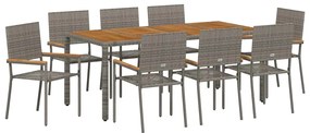 vidaXL Σέτ φαγητού για κήπο 9 pcs Γκρι 190 x 90 x 75 cm
