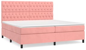 vidaXL Κρεβάτι Boxspring με Στρώμα Ροζ 200x200 εκ. Βελούδινο