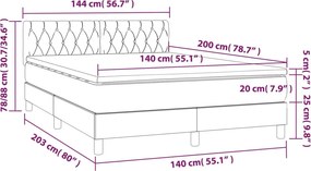 vidaXL Κρεβάτι Boxspring με Στρώμα Σκούρο Καφέ 140x200 εκ Υφασμάτινο