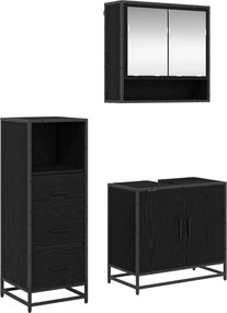 vidaXL Σετ Επίπλων Μπάνιου με ράφι 3 pcs Μαύρη Οξυά Επεξεργασμένο ξύλο