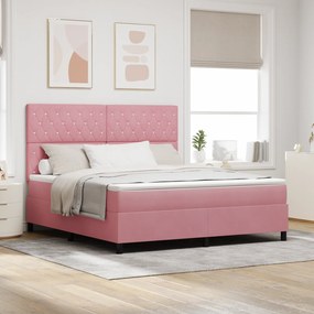 vidaXL κρεβάτι Box Spring με στρώμα & LED ροζ 180x200 εκ. βελούδο