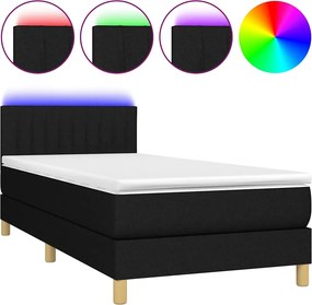 vidaXL Κρεβάτι Boxspring με Στρώμα &amp; LED Μαύρο 80x200 εκ. Υφασμάτινο