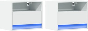 vidaXL Κομοδίνα Επιτοίχια με Φώτα LED 2 τεμ. Λευκά